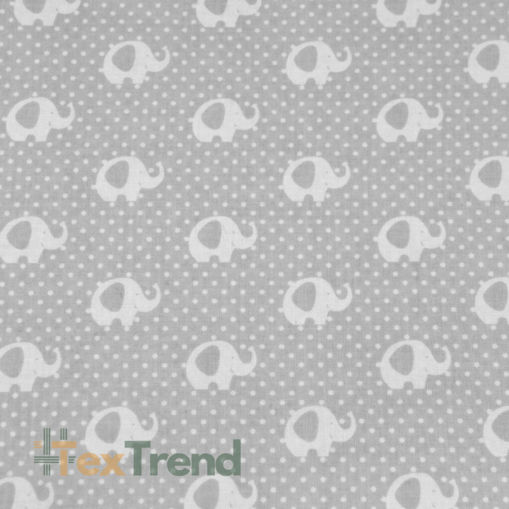 Baumwolle 100% Mini Elefanten weiß auf grauem Hintergrund  