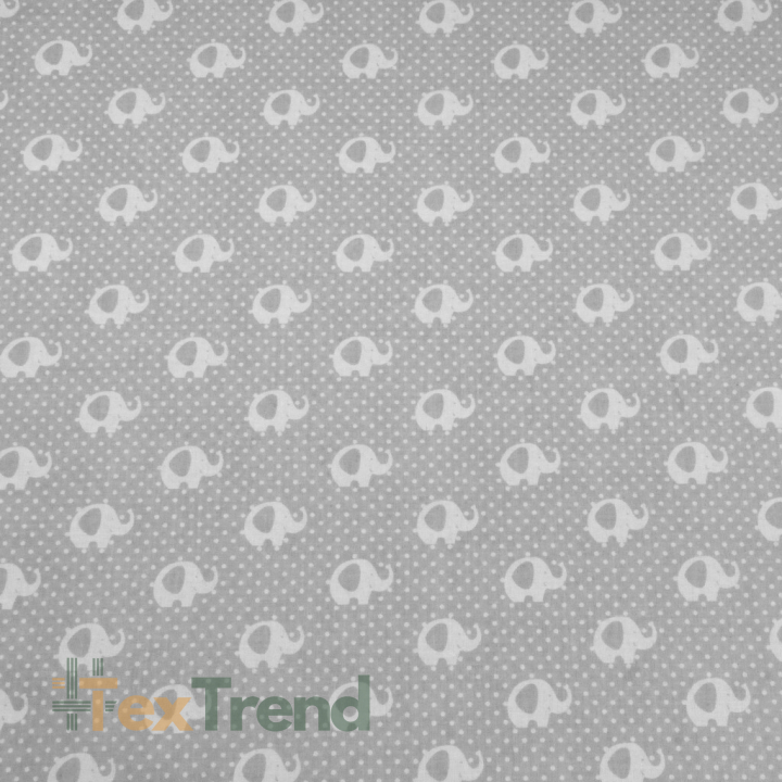 Baumwolle 100% Mini Elefanten weiß auf grauem Hintergrund  