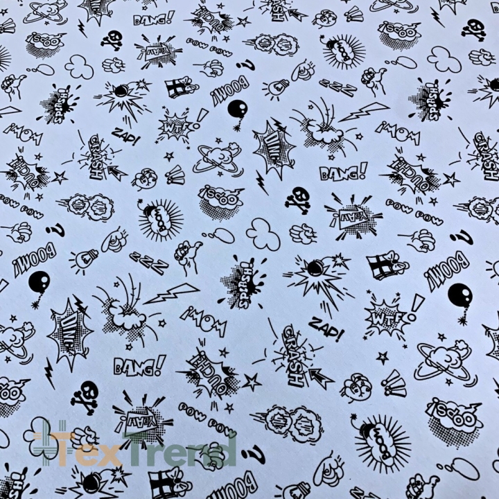 Sweatshirtstoff Loop - Comic-Motive auf hellblauem Hintergrund  