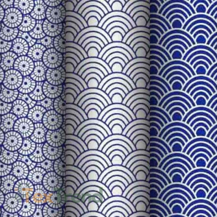 Baumwolle 100% geometrische Rosette weiß auf marineblauem Hintergrund  