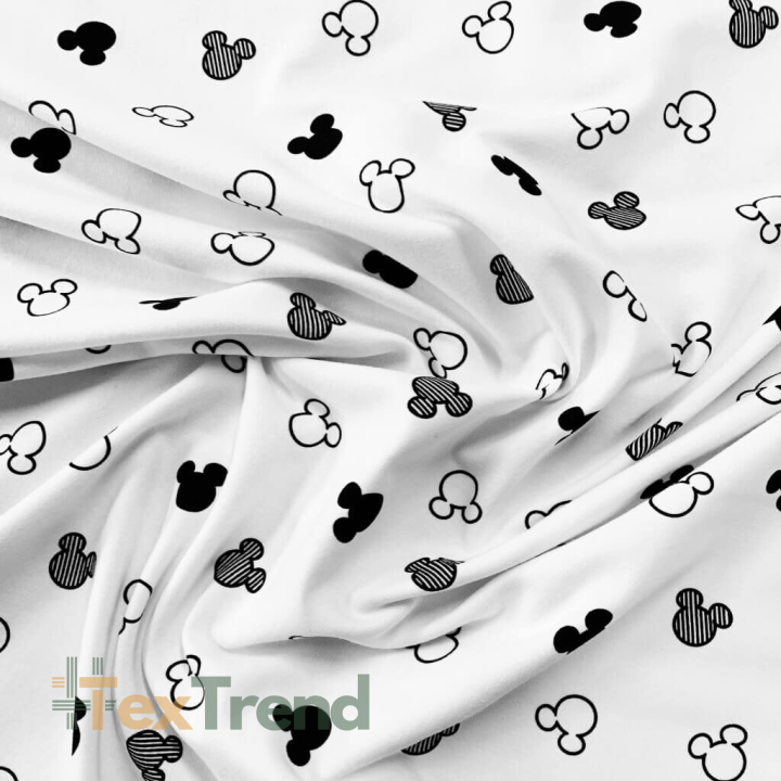 Jersey-Stoff - Miki Konturen schwarz auf weißem Hintergrund  