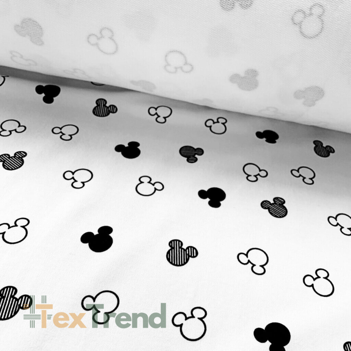Jersey-Stoff - Miki Konturen schwarz auf weißem Hintergrund  