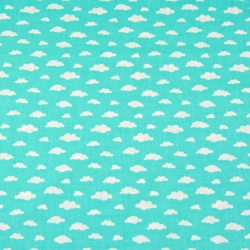 Baumwolle 100% Mini Wolken weiß auf mintfarbenem Hintergrund  