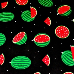 Baumwolle 100% Wassermelonen grün auf schwarzem Hintergrund  