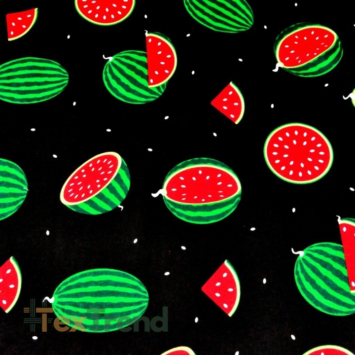 Baumwolle 100% Wassermelonen grün auf schwarzem Hintergrund  