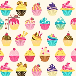 100% Baumwolle bunte Cupcakes auf ecrufarbenem Hintergrund  