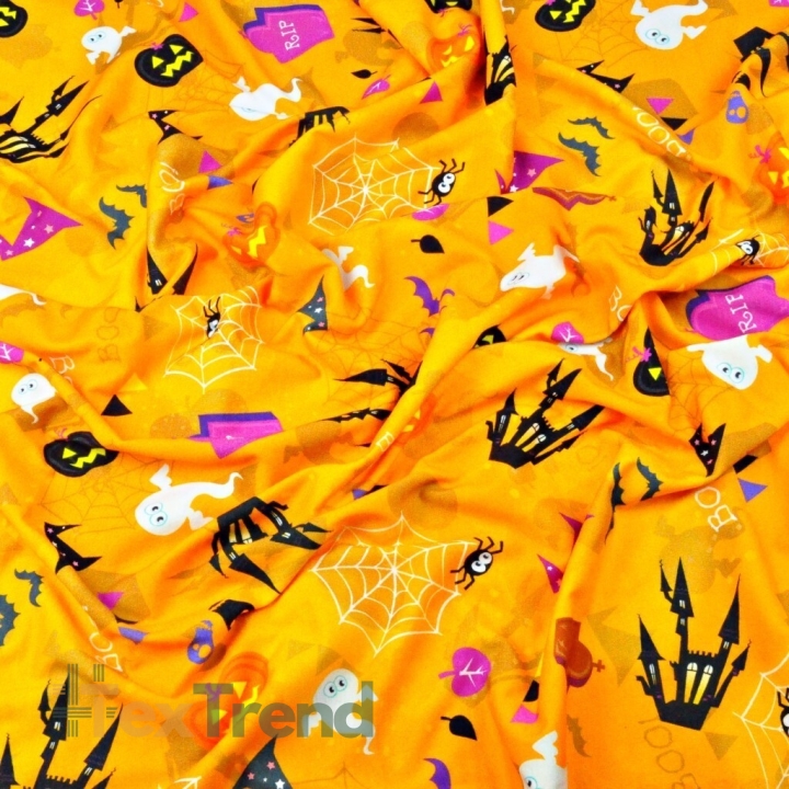 Jersey-Stoff digitaldruck - Halloween auf orangefarbenem Hintergrund  