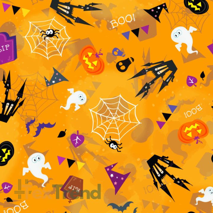 Jersey-Stoff digitaldruck - Halloween auf orangefarbenem Hintergrund  