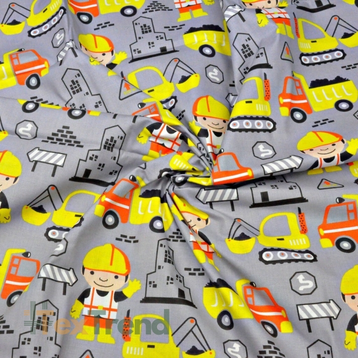 Baumwolle 100% Bauarbeiter gelb auf grauem Hintergrund  