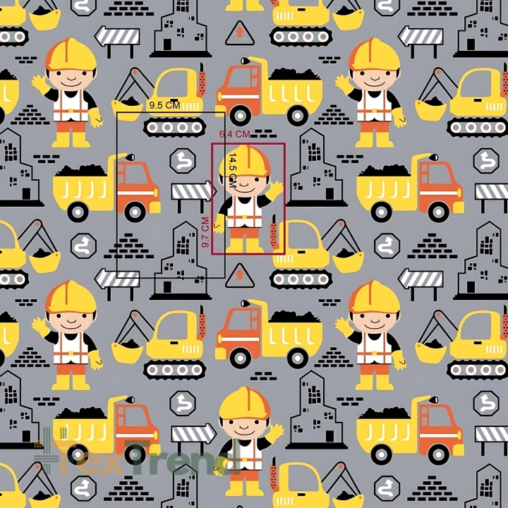 Baumwolle 100% Bauarbeiter gelb auf grauem Hintergrund  