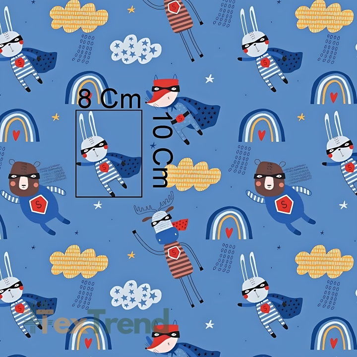 Baumwolle 100% Superhelden auf blauem Hintergrund  