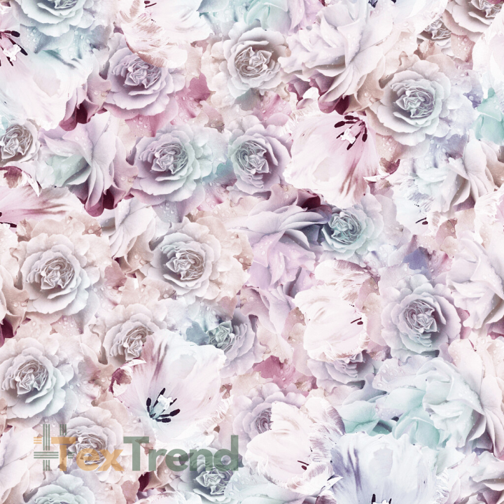 Jersey-Stoff Digitaldruck - pastellfarbene Rosen rosa-lila  