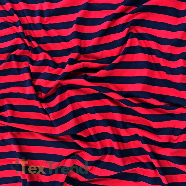 Jersey-Stoff Streifen rot-marineblau  
