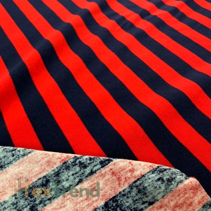 Jersey-Stoff Streifen rot-marineblau  