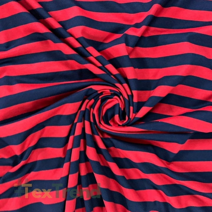 Jersey-Stoff Streifen rot-marineblau  