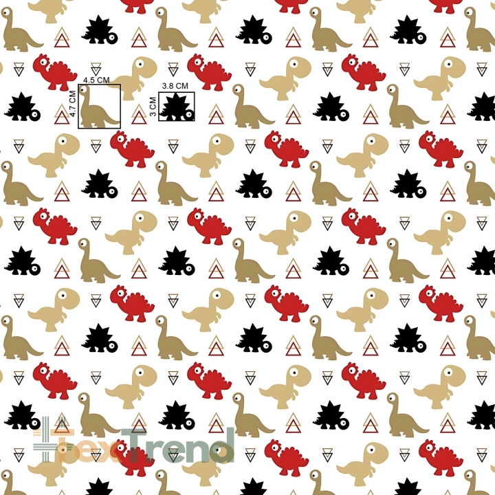 Baumwolle 100% Dinosaurier rot-beige auf weißem Hintergrund  