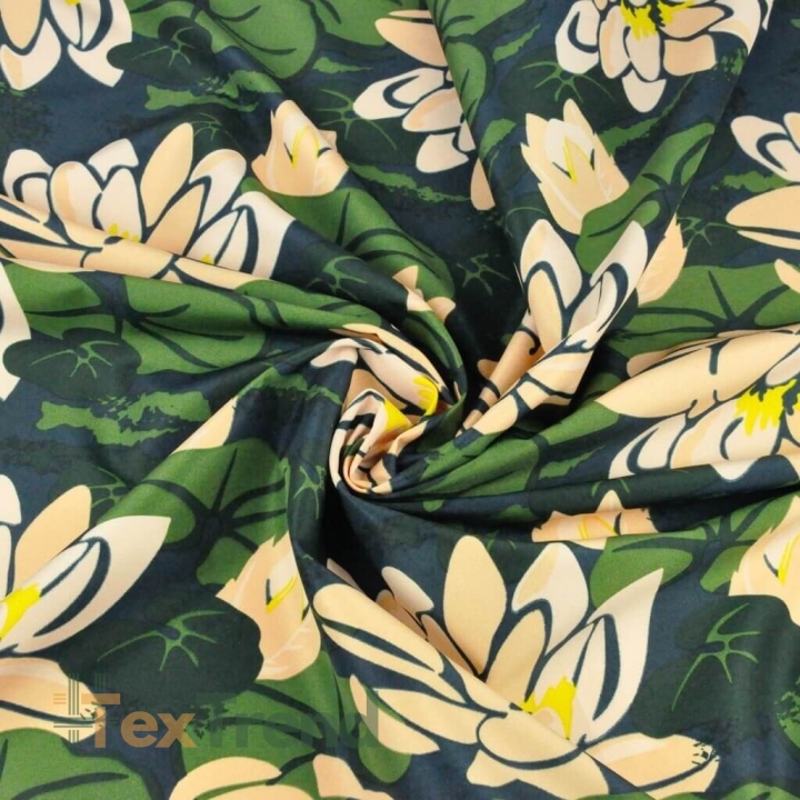 wasserabweisender Stoff Seerosen auf dunkelblauem Hintergrund  