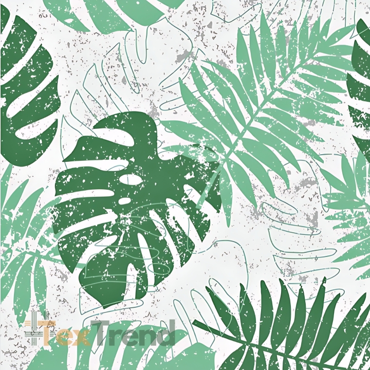 wasserabweisender Stoff grüne Monstera-Blätter auf hellgrauem Hintergrund  