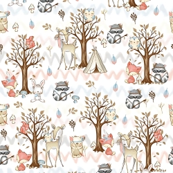 Baumwolle 100% Indianer-Tiere im Wald auf weißem Hintergrund  