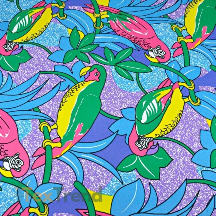 wasserabweisender Stoff blau-lila Papageien  