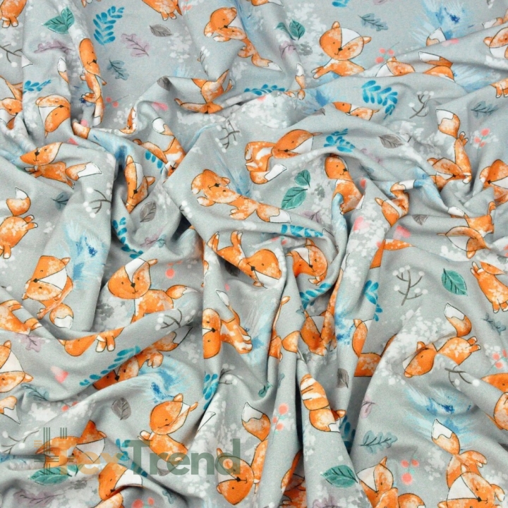 Jersey-Stoff Digitaldruck - Füchse auf grauem Hintergrund  