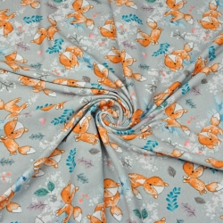 Jersey-Stoff Digitaldruck - Füchse auf grauem Hintergrund  