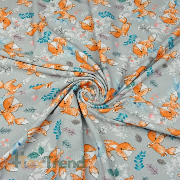 Jersey-Stoff Digitaldruck - Füchse auf grauem Hintergrund  