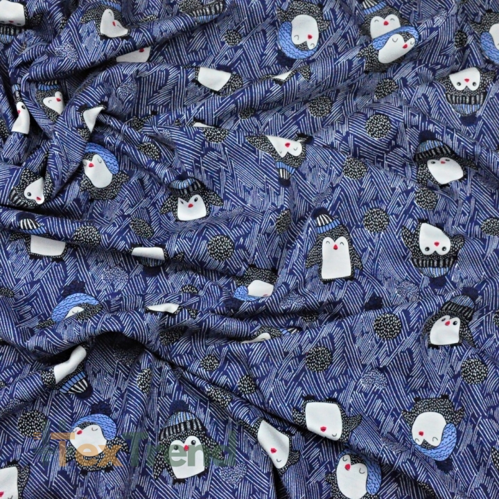 Jersey-Stoff - Pinguine auf navy Hintergrund  