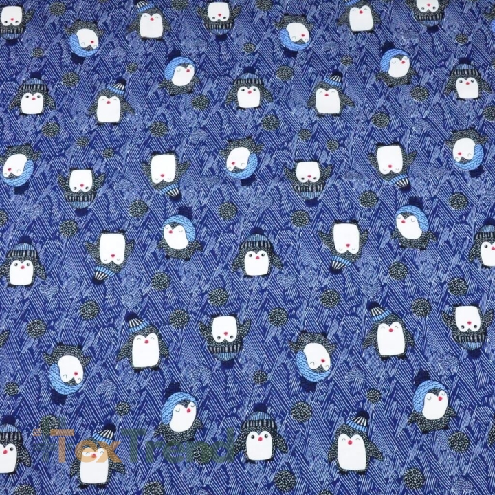 Jersey-Stoff - Pinguine auf navy Hintergrund  