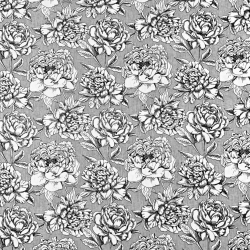 Baumwolle 100% Blumen schwarz-weiß auf grauem Hintergrund  