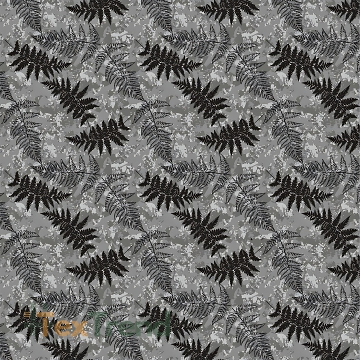 wasserabweisender Stoff Farnblätter auf grauem Hintergrund  
