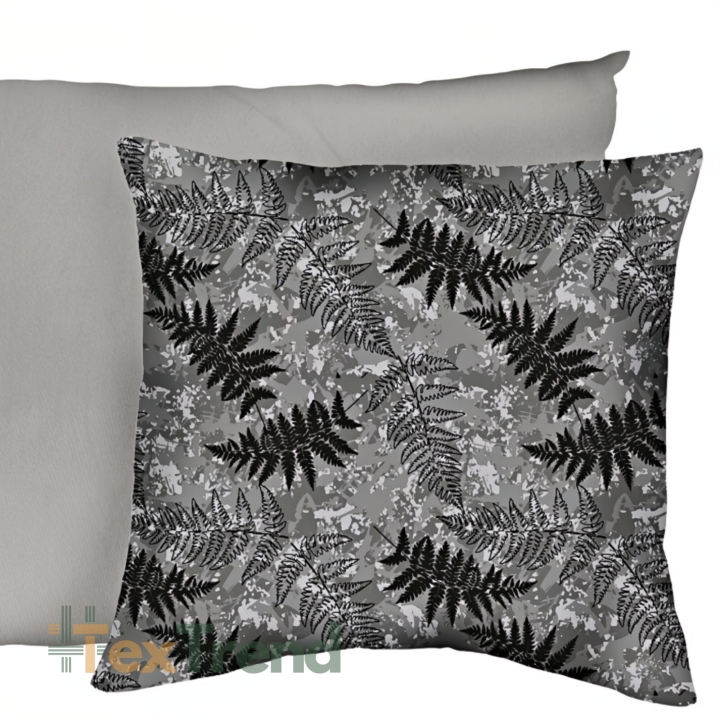 wasserabweisender Stoff Farnblätter auf grauem Hintergrund  