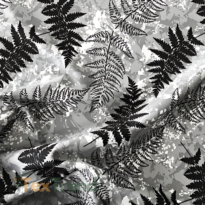 wasserabweisender Stoff Farnblätter auf grauem Hintergrund  