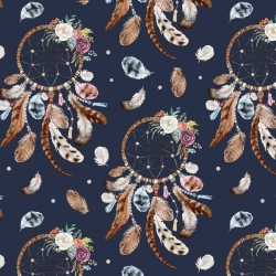 Baumwolle 100% Traumfänger braun auf dunkelblauem Hintergrund  