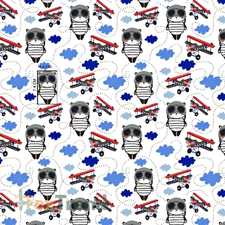 100% Baumwolle rot-blau Pilotenbären auf weißem Hintergrund  