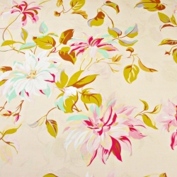 100% Baumwolle Clematis-Blumen auf ecrufarbenem Hintergrund - 220cm