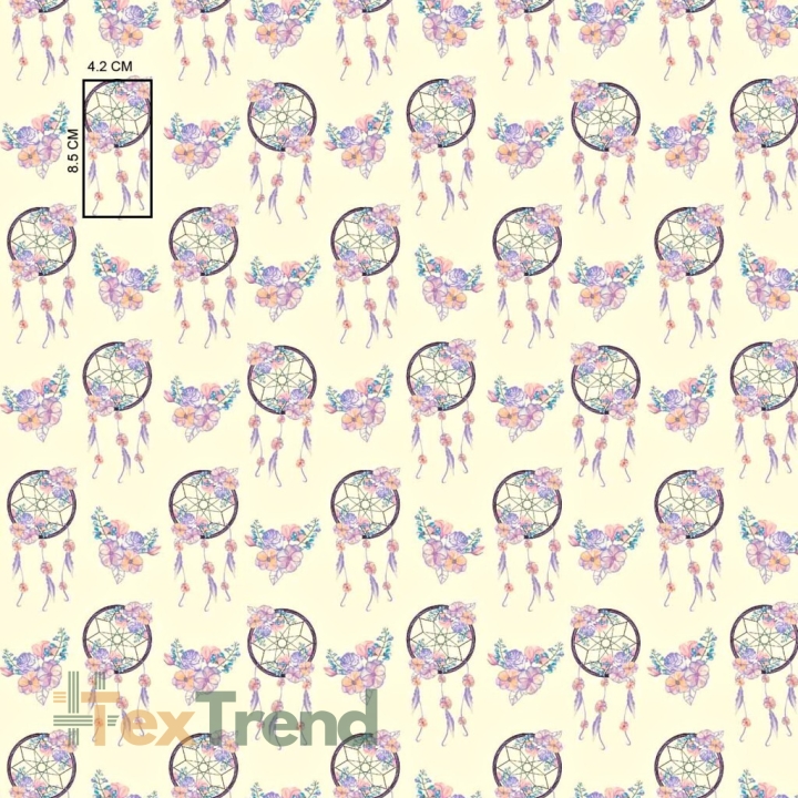 100% Baumwolle rosa-lila Traumfänger auf ecrufarbenem Hintergrund  