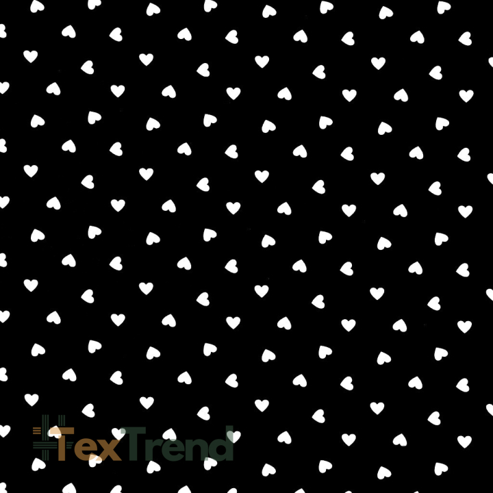 Baumwolle 100% Herzen 8mm weiß auf schwarzem Hintergrund  