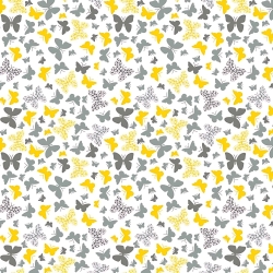 Baumwolle 100% gelb-graue Schmetterlinge auf weißem Hintergrund  