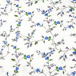 Baumwolle 100% Blumen von Winde und blaue Nelken auf weißem Hintergrund  