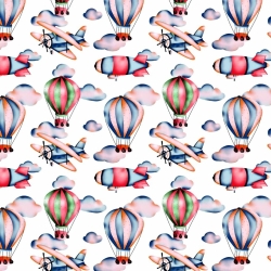 Baumwolle 100% Luftballons und Flugzeuge auf weißem Hintergrund  