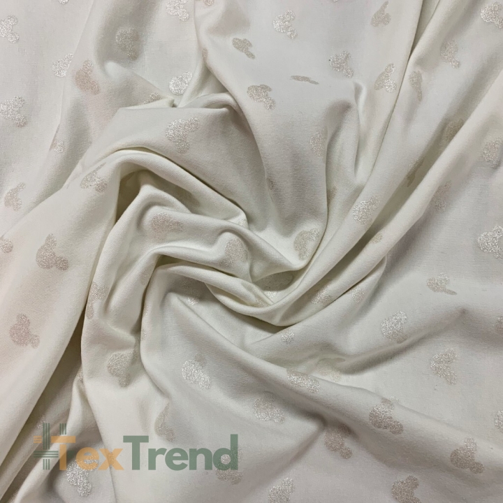 Sweatstoff Schlaufen - Micky ecru glitzernd auf cremefarbenem Hintergrund  