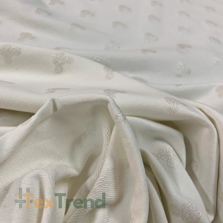 Sweatstoff Schlaufen - Micky ecru glitzernd auf cremefarbenem Hintergrund  