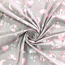 Baumwolle 100% Kuscheltiere rosa auf grauem Hintergrund  