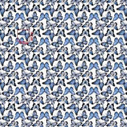 Baumwolle 100% blaue Schmetterlinge auf weißem Hintergrund  