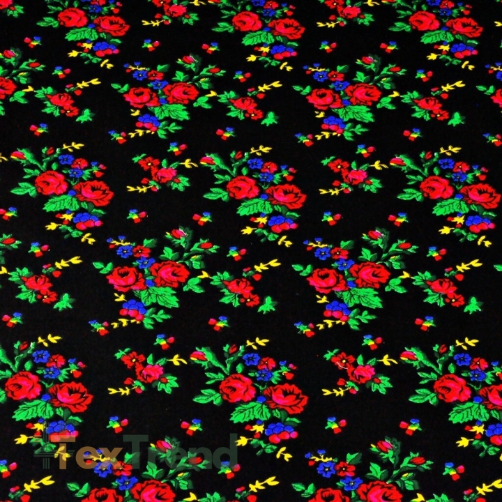 Baumwolle 100% Krakauer Muster auf schwarzem Hintergrund  