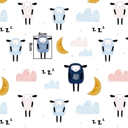 Baumwolle 100% schlafende Schafe mit Monden auf weißem Hintergrund  