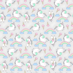 Baumwolle 100% Einhörner mit Eis auf grauem Hintergrund  