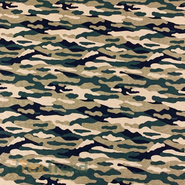 Jersey-Stoff grün-beige Camouflage  
