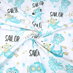 Baumwolle 100% türkisfarbene Taucher auf weißem Hintergrund  